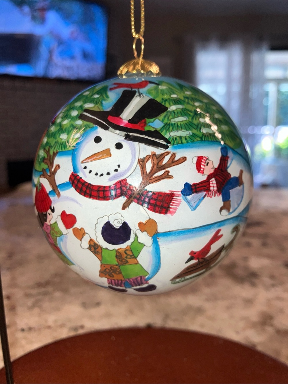 Hand-Painted Snowman Holiday Ornament - White Christmas LI BIEN